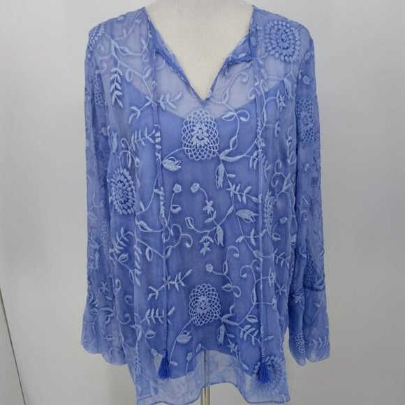 Elie Tahari Tops - Elie Tahari XL 2pc Blouse Shirt Set Semi Sheer